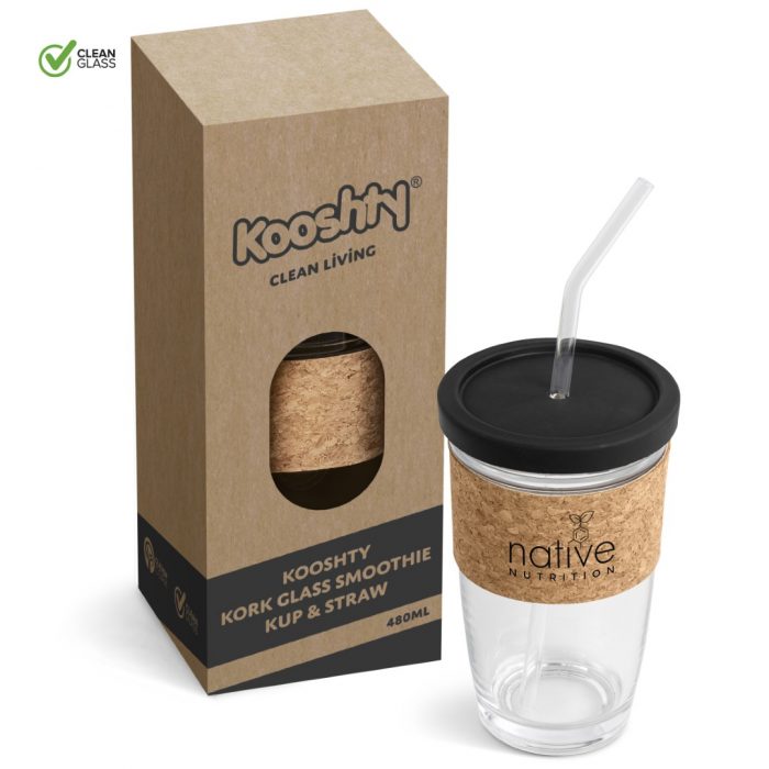 Kooshty Kork Glass Smoothie Kup & Straw - 480Ml - Image 2