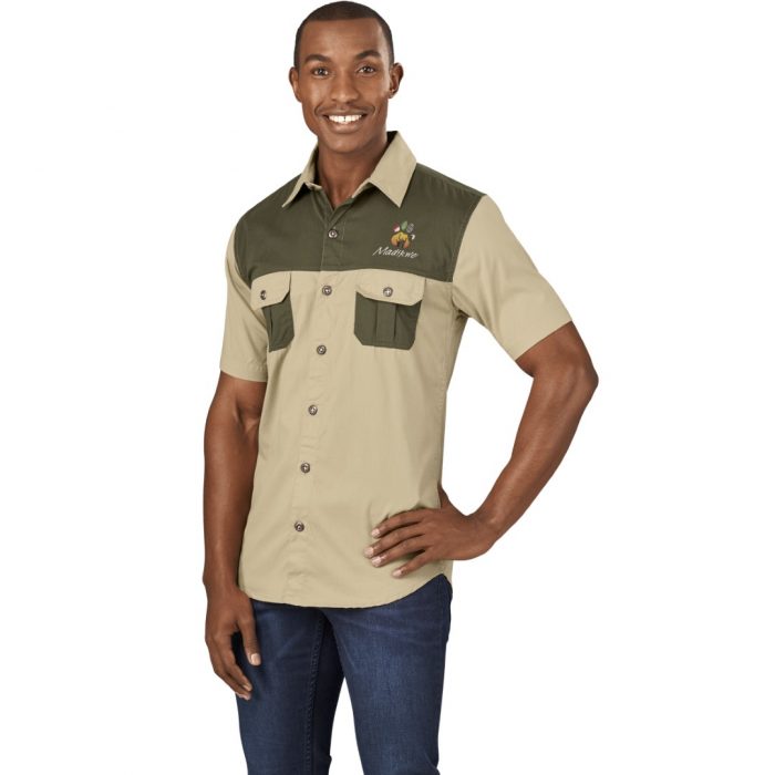 Mens Short Sleeve Serengeti 2-Tone Bush Shirt